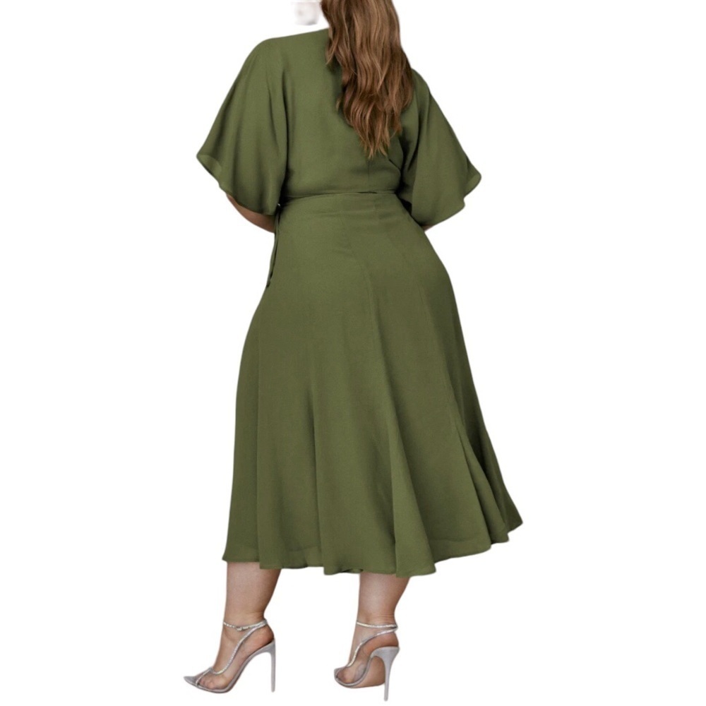 Reformation Karen Wrap Dress Moss Size Small Leg Slit Milkmaid Dress - Picture 3 of 11